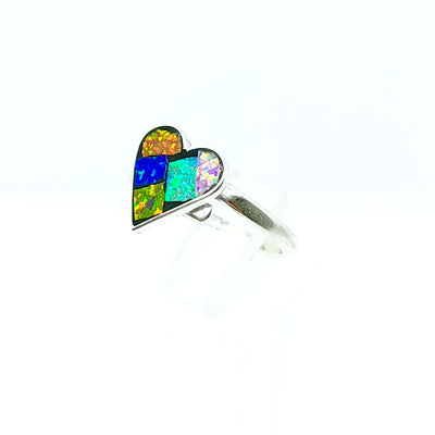 Anillo Corazon Opalo Multocolor Plata Fina 925