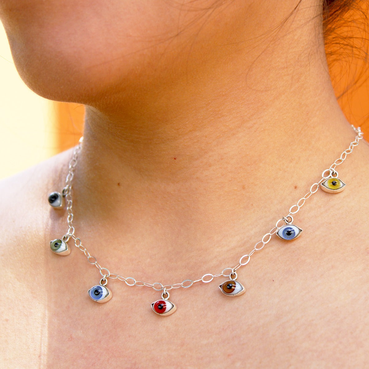 Collar Proteccion 7 Ojos Turcos Plata 925