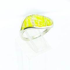 Anillo Opalo Amarillo Tornasol Plata Fina 925 Ley