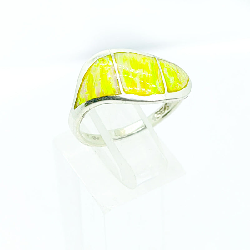 Anillo Opalo Amarillo Tornasol Plata Fina 925 Ley