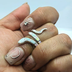 Anillo Serpiente Opalo Blanco Plata Fina