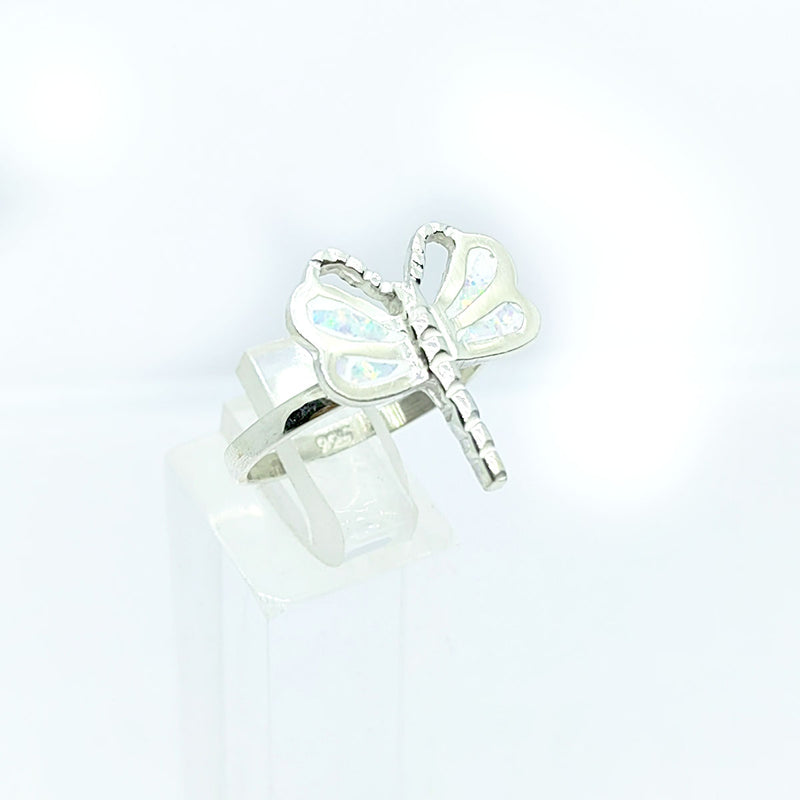 Anillo Libelula Blanco Opalo Plata 925