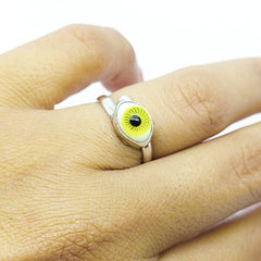 Anillo Ojo Turco Amarillo Mediano Plata 925