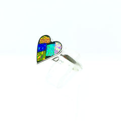 Anillo Corazon Opalo Multocolor Plata Fina 925