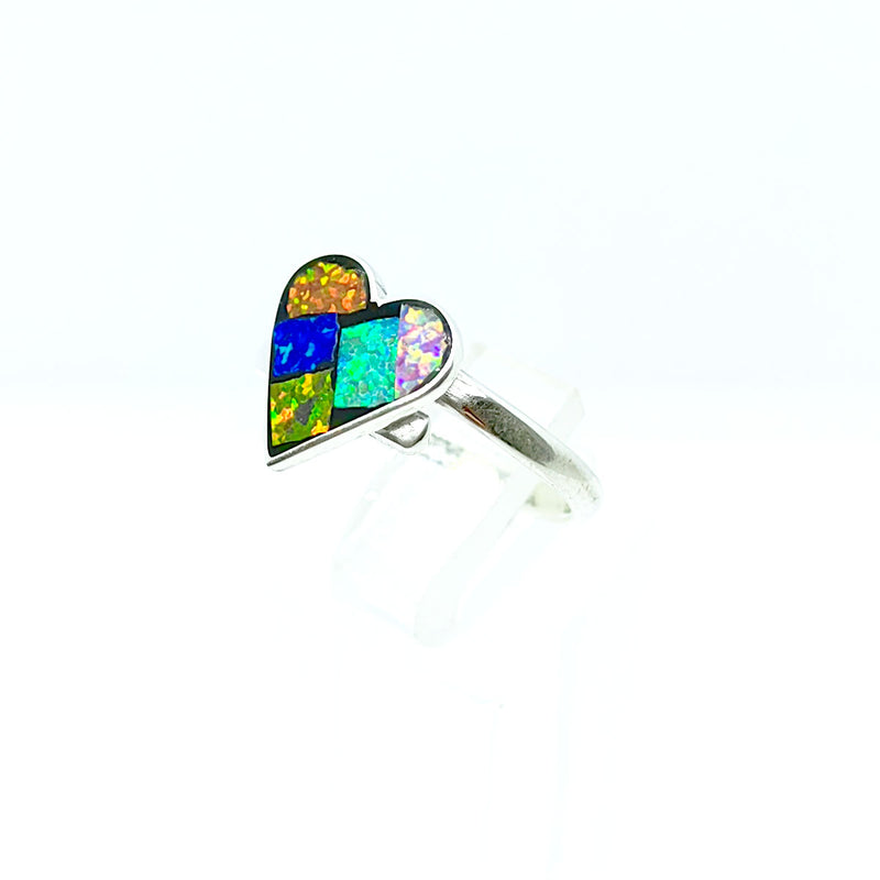 Anillo Corazon Opalo Multocolor Plata Fina 925
