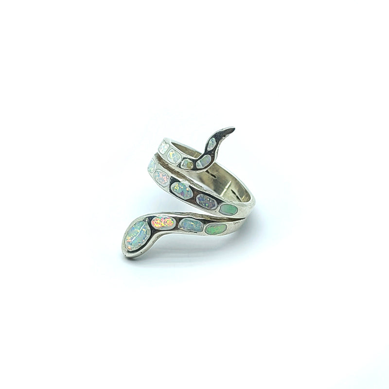 Anillo Serpiente Opalo Blanco Plata Fina