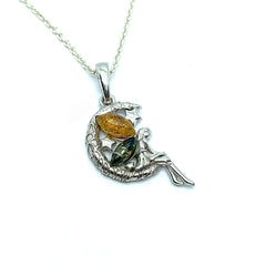 Collar Hada Sobre Media Luna de Ambar Baltico Plata Fina
