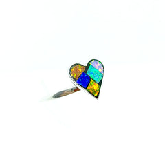 Anillo Corazon Opalo Multocolor Plata Fina 925