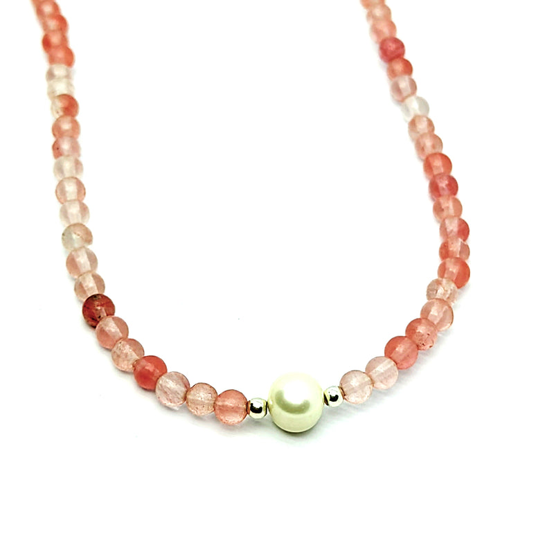 Collar Cuarzo Rosa y Perla Cultivada Plata 925