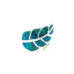 Anillo Hoja Opalo Verde Tornasol Plata Fina Ley 925