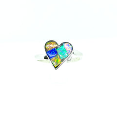 Anillo Corazon Opalo Multocolor Plata Fina 925