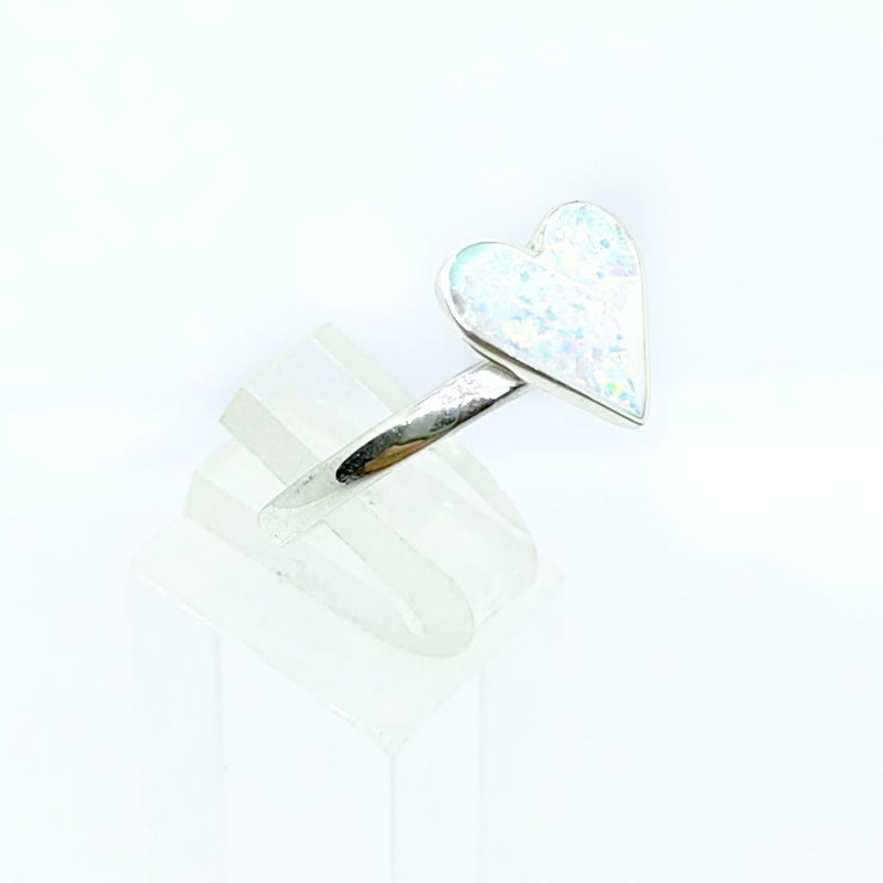 Anillo Corazon Opalo Blanco Plata 925