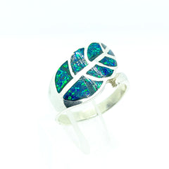 Anillo Hoja Opalo Verde Tornasol Plata Fina Ley 925