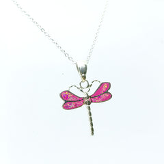 Dije Libelula en Opalo Rosa Plata Fina 925
