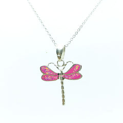 Dije Libelula en Opalo Rosa Plata Fina 925