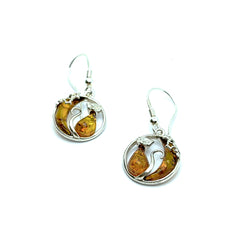 Aretes Gatos sobre la Luna Ambar Baltico Plata Fina