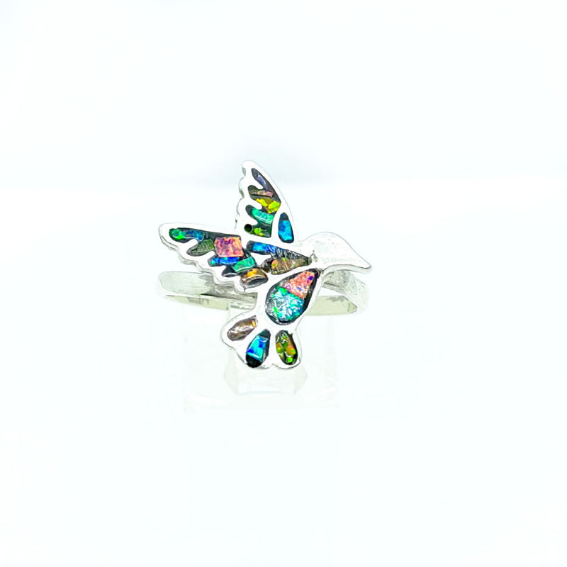 Anillo Colibri en Vuelo Multicolor Opalo Plata 925