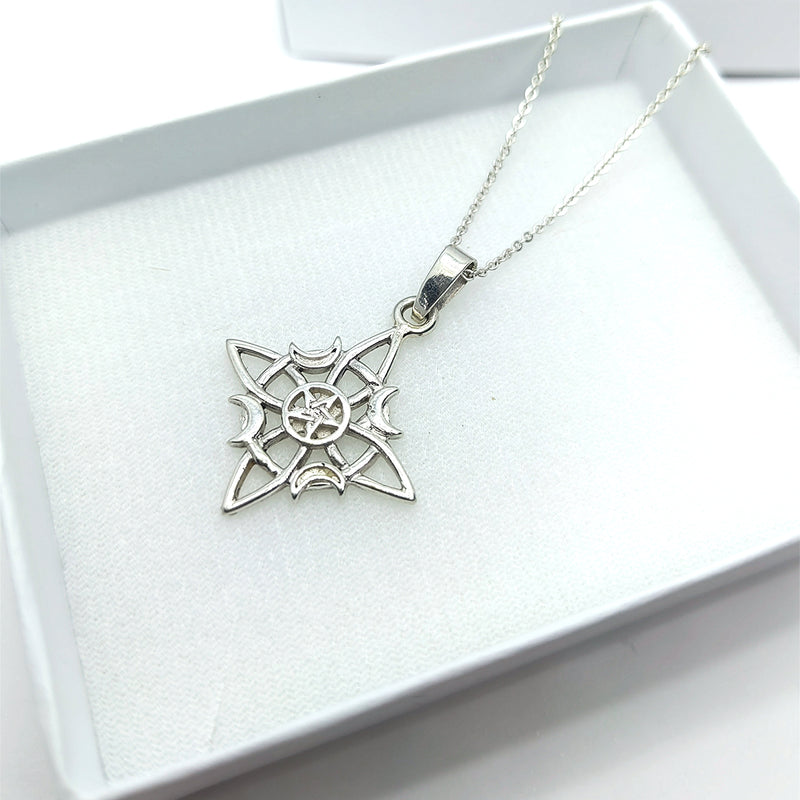 Collar Nudo de Bruja Mediano Plata Fina