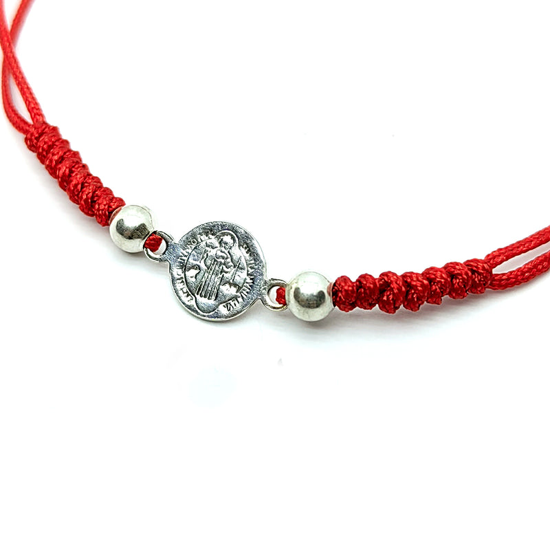 Pulsera San Benito Proteccion Hilo Rojo Plata