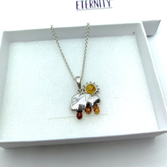 Collar Dia Lluvioso Sol Nube Ambar Baltico Plata Fina