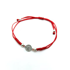 Pulsera San Benito Proteccion Hilo Rojo Plata