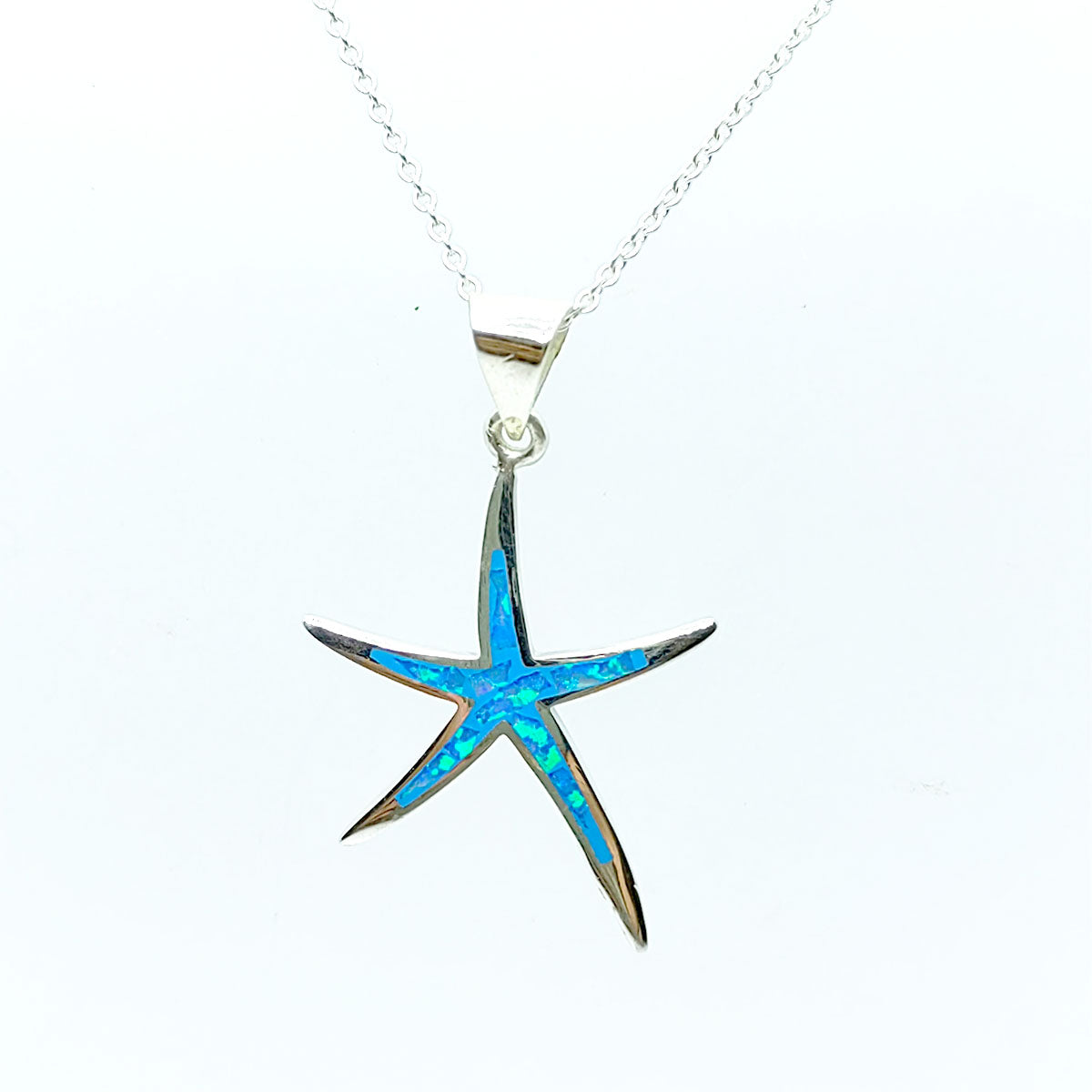 Dije Estrella de Mar Opalo Azul Tornasol Plata Fina 925