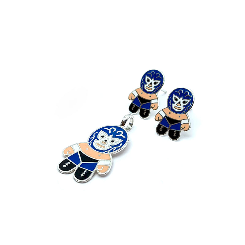 Coordinado Blue Demon  Luchador Mexicano Aretes y Dije
