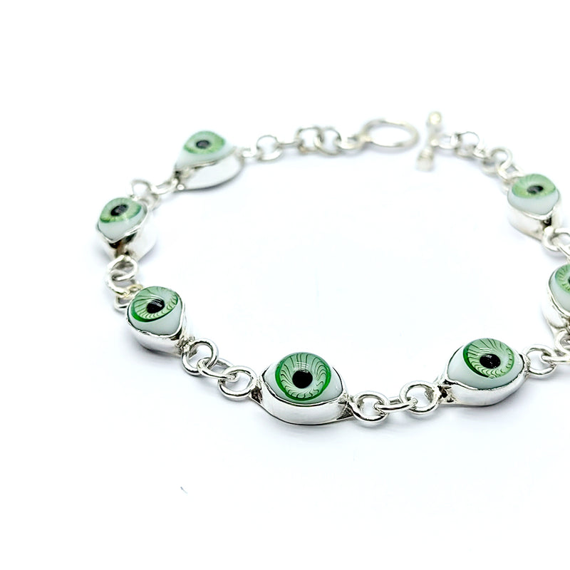Pulsera Ojo Turco Verde Claro Plata 925 NUEVO COLOR