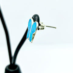 ARETES Y DIJE MARIPOSA BOLA EN OPALO AZUL PLATA 925