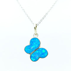 ARETES Y DIJE MARIPOSA BOLA EN OPALO AZUL PLATA 925