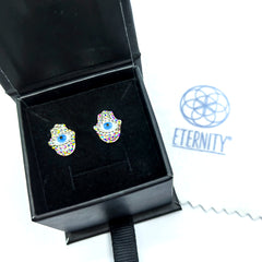 Aretes Mano de Fatima con Ojo Turco Mini Plata Fina 925