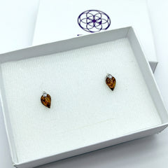 Aretes Gota de Ambar Baltico Plata Fina