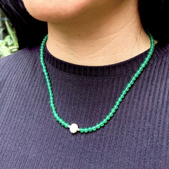 Collar Agata Verde y Perla Cultivada Plata 925