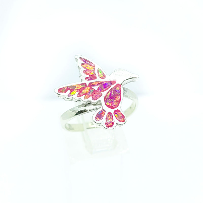 Anillo Colibri en Vuelo Opalo Rosa Plata 925