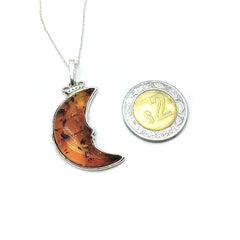 Collar Media Luna Reyna Ambar Baltico Plata Fina