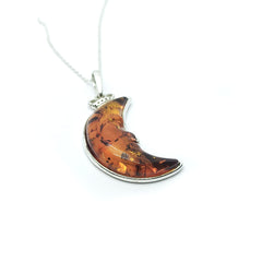 Collar Media Luna Reyna Ambar Baltico Plata Fina