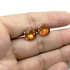 Aretes Boton de Ambar Baltico Plata Fina 925