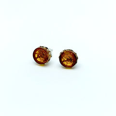 Aretes Boton de Ambar Baltico Plata Fina 925