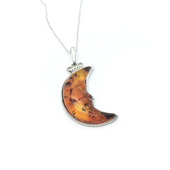Collar Media Luna Reyna Ambar Baltico Plata Fina