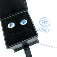 Aretes Ojo Turco Azul Celeste Plata Fina 925