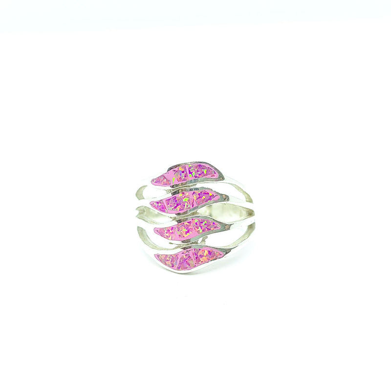 Anillo 4 Olas Sencillas Opalo Rosa PLata 925