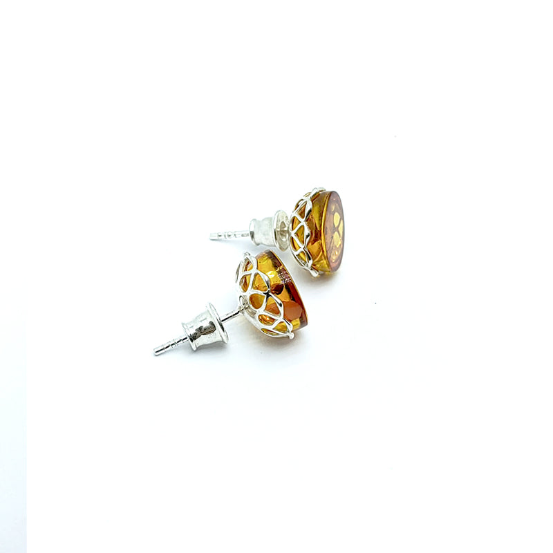 Aretes Boton de Ambar Baltico Plata Fina 925