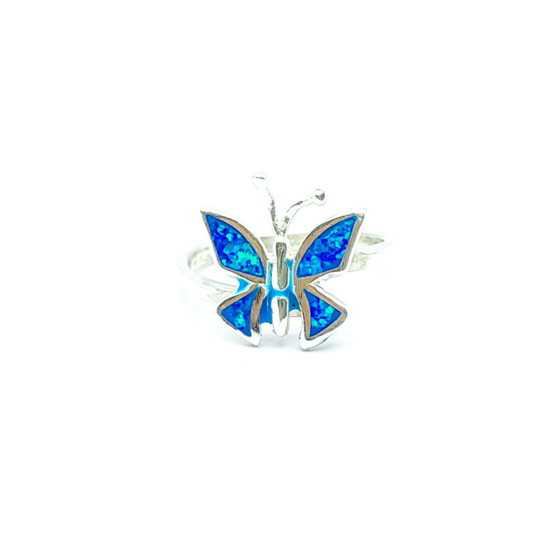 Anillo Mariposa Azul Cielo Opalo Plata 925