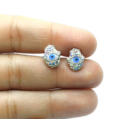 Aretes Mano de Fatima con Ojo Turco Mini Plata Fina 925
