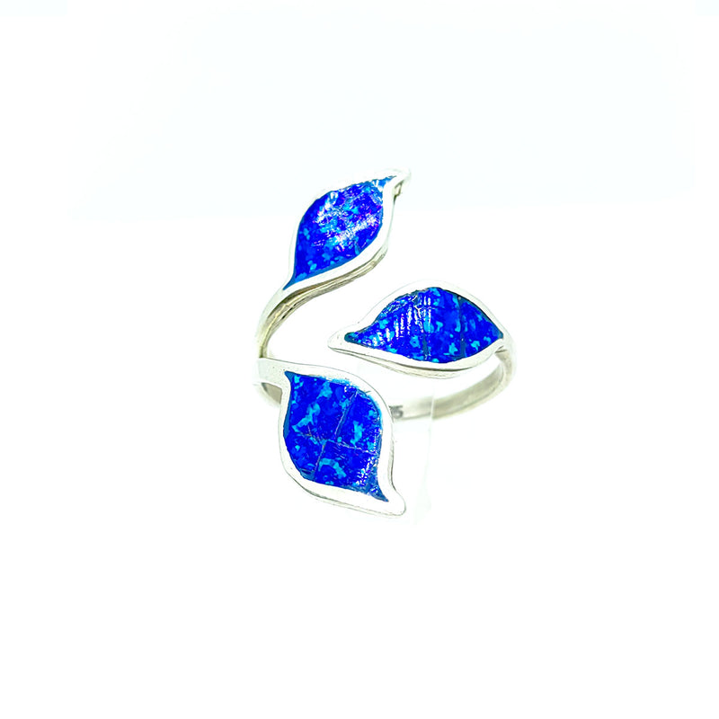 Anillo Triple Hoja Azul Rey Plata 925 Ajustable