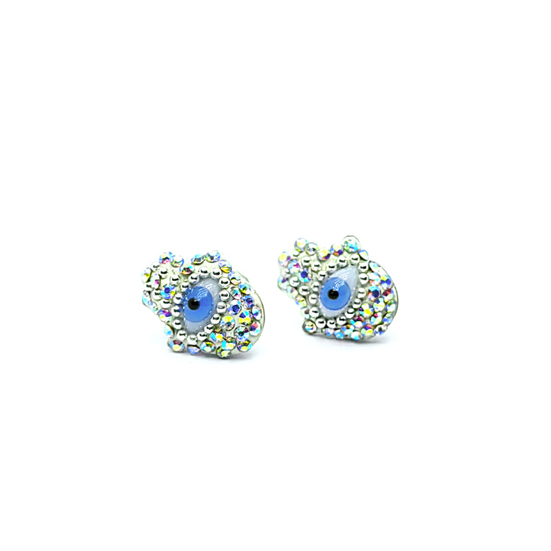 Aretes Mano de Fatima con Ojo Turco Mini Plata Fina 925