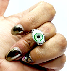 Anillo Ojo Turco Verde Mediano Plata 925