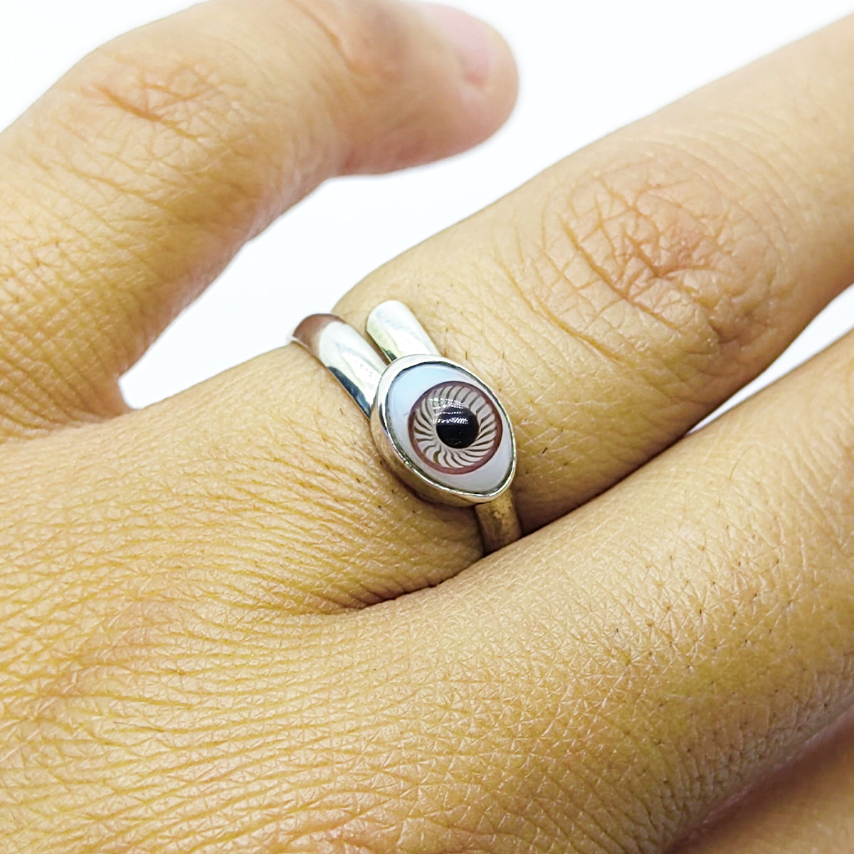 Anillo Ojo Turco Cafe Claro Plata 925