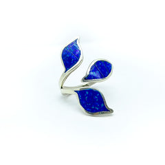 Anillo Triple Hoja Azul Rey Plata 925 Ajustable