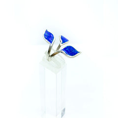 Anillo Triple Hoja Azul Rey Plata 925 Ajustable